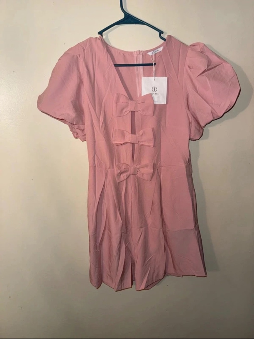 Women’s Blush Pink Bow-Front Short Dress